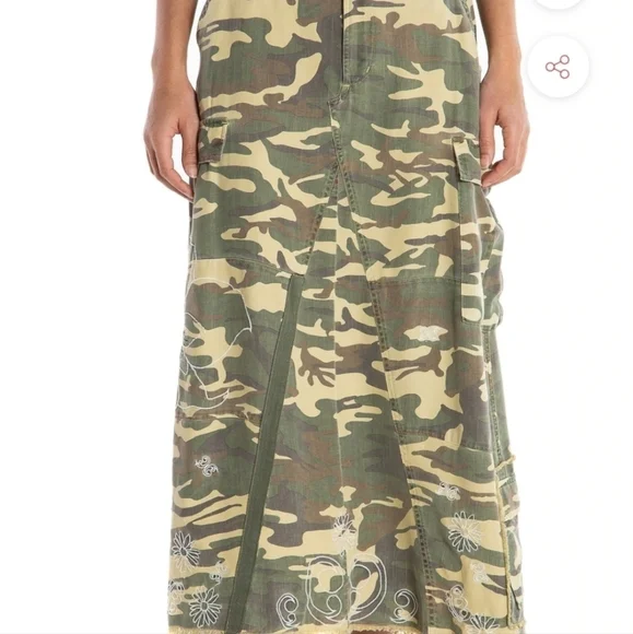 DA-NANG Military Cargo camoflouge army 100% silk skirt large​​​​​​
